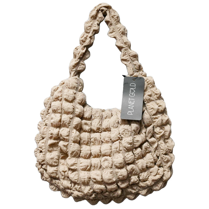 TAUPE QUILTED HOBO HANDBAG W/TOP ZIPPER C/P 12