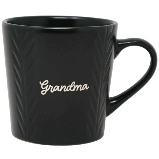 16oz Matte Black Mug with Embossed Pattern and Debossed "Grandma" C/P 24