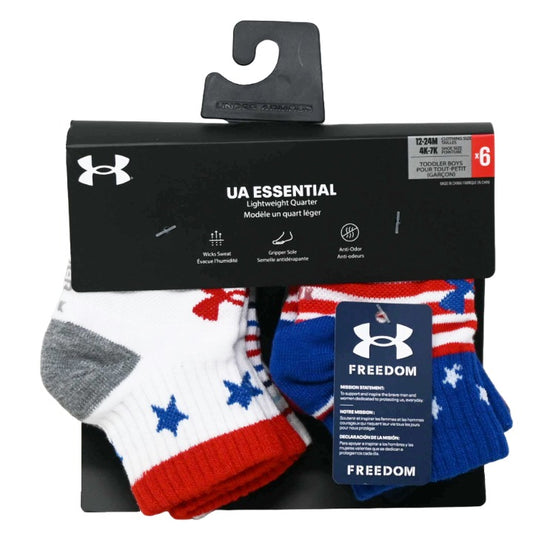 6pk 12-24m BOYS STARS & STRIPES  ESSENTIALS QTR SOCKS C/P 60