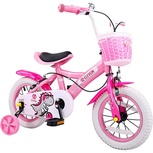 18" Kids Bicycle Pink w/Training Wheels Basket Elevon (No UPC) C/P 1