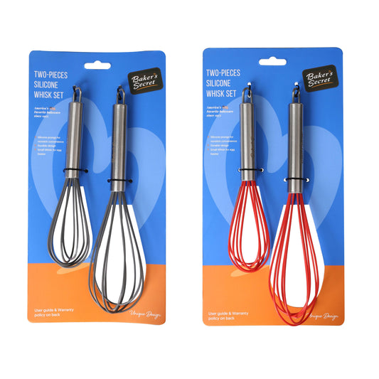 Baker's Secret 2 piece Silicone Stainless Steel Whisk Set C/P 36