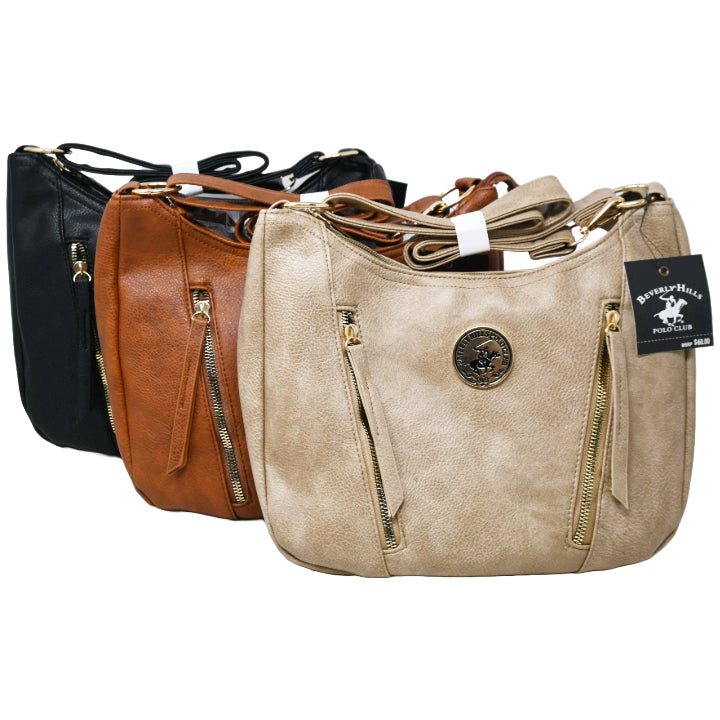 BHPC HOBO HANDBAG W/TOP ZIPPER 3-ASST BLK-COGNAC-TAUPE C/P 12