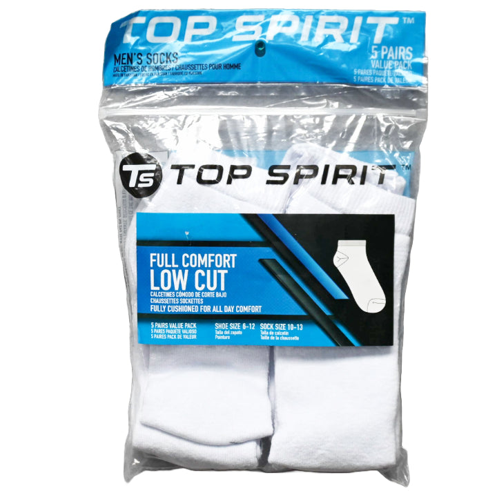 5pk WHITE FULL CUSHIONED LOW CUT SOCKS C/P 30