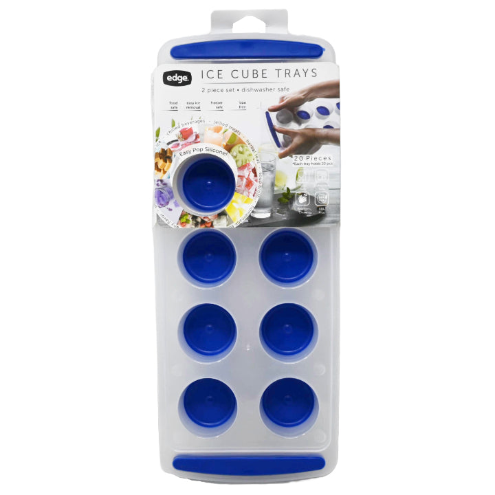 Edge 2pk Silicone Ice Cube Tray Jumbo Round Blue C/P 12