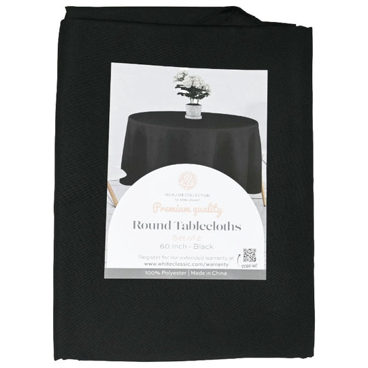 2pk Blk 60" Rnd Tablecloths C/P 24 Wealuxe Collection