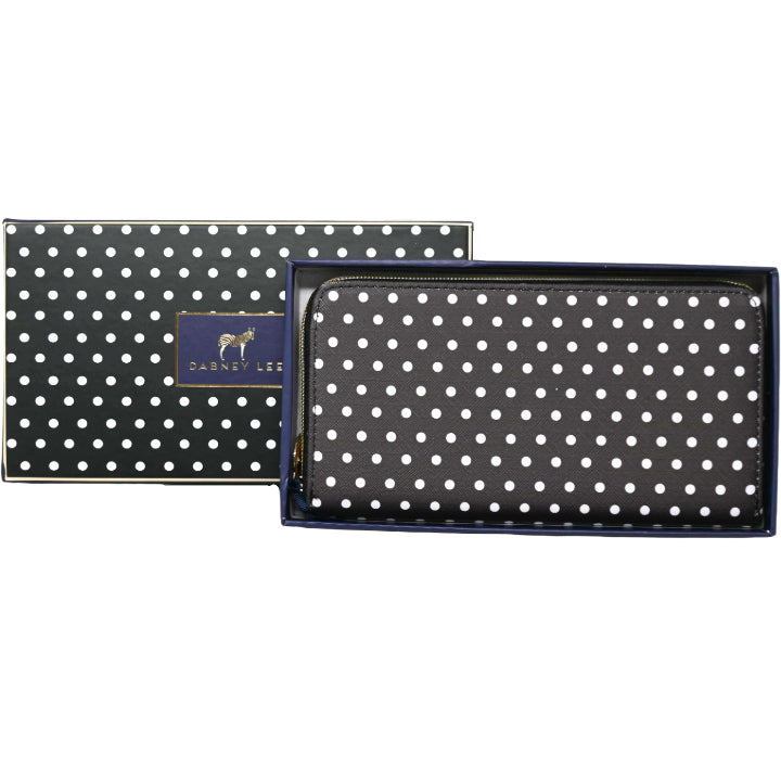 *OUTSIDE OF CA* LRG BLK POLKA DOT ZIPPER WALLET IN GIFT BOX C/P 40