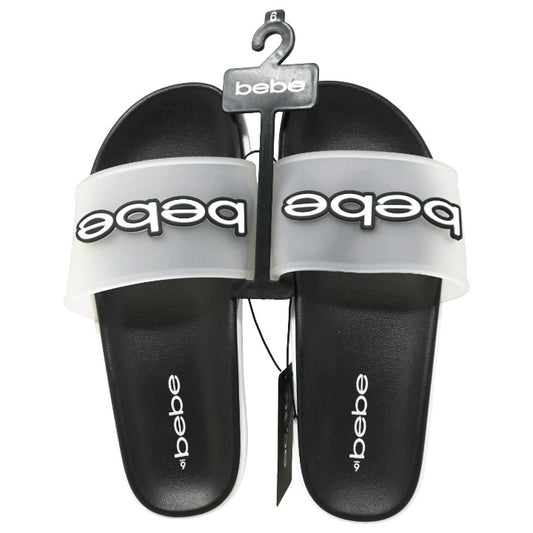 WOMEN WHT/BLK SANDAL wTRANSLUCENT UPPER & RUBBER LOGO PATCH BEBE 6-ASST C/P 12