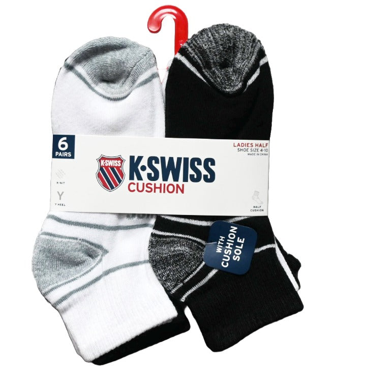 6PK 9-11 LADIES HF CUSH QTR SOCKS K-SWISS C/P 36