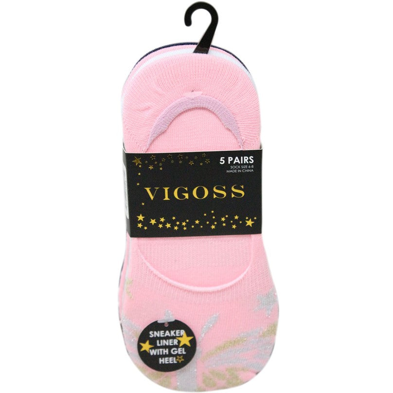 5pk VIGOSS GIRLS MULTICOLOR LINER SOCKS C/P 60