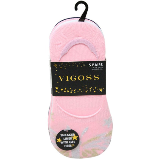 5pk VIGOSS GIRLS MULTICOLOR LINER SOCKS C/P 60