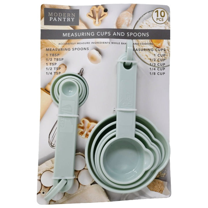 10pc Sage Plastic Meas Cups & Spoons C/P 48