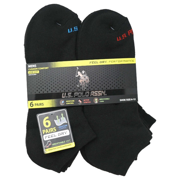 6pk MEN'S BLACK L/C CUSHION SOCKS SIZE 6-12 U.S. POLO ASSN. C/P 48