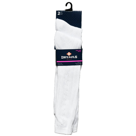2pk DETAILS CABLE WHT KNIT KNEE SOCKS SIZE 4-6 C/P 60
