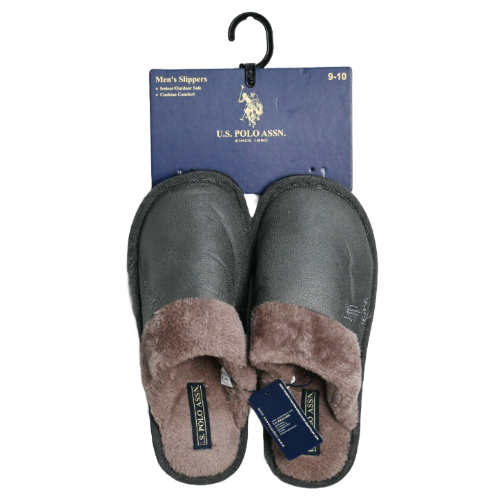 U.S. POLO ASSN. GRAY MEN SLIPPERS W/BROWN FUR C/P 24