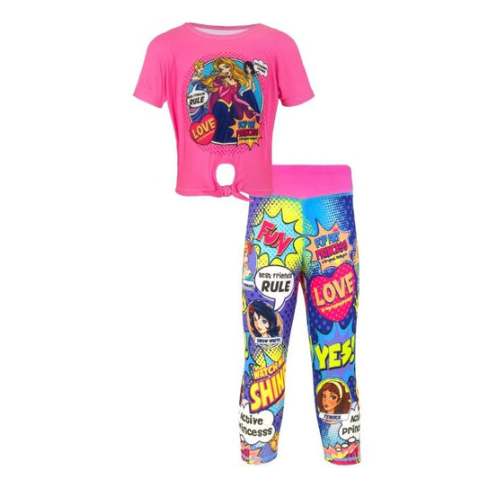 FAIRYTALE PRINCESS TIE FRONT T-SHIRT ACTIVEWEAR SET COMIC STRIP 3-ASST SIZE 2T-4T C/P 48
