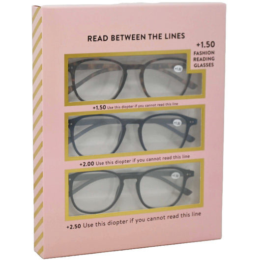 3pk fashion reading glasses (+1.5 prescription/diopters) C/P 60