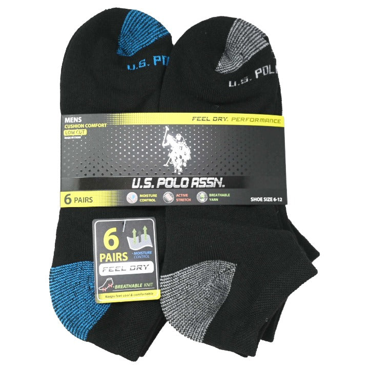 6pk MEN'S BLACK L/C CUSHION SOCKS SIZE 6-12 U.S. POLO ASSN. C/P 48